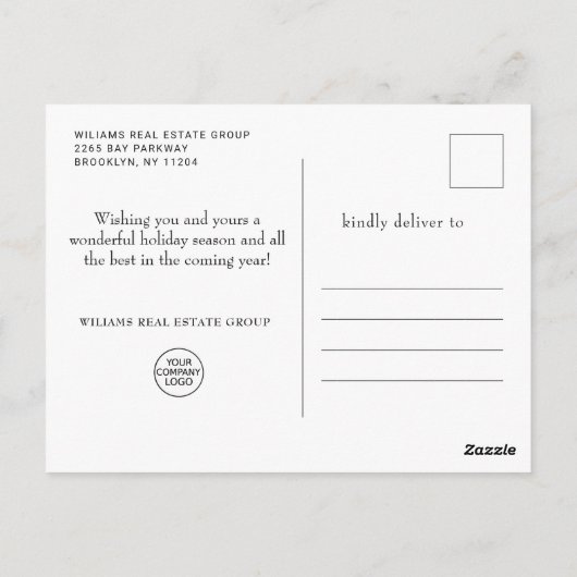 エレガントクリスマスの飾り企業の挨拶 ポストカード (裏面)