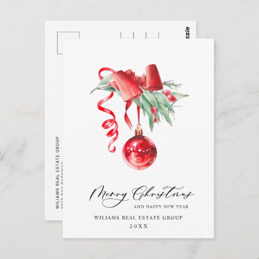 エレガントクリスマスの飾り企業の挨拶 ポストカード (正面/裏面)