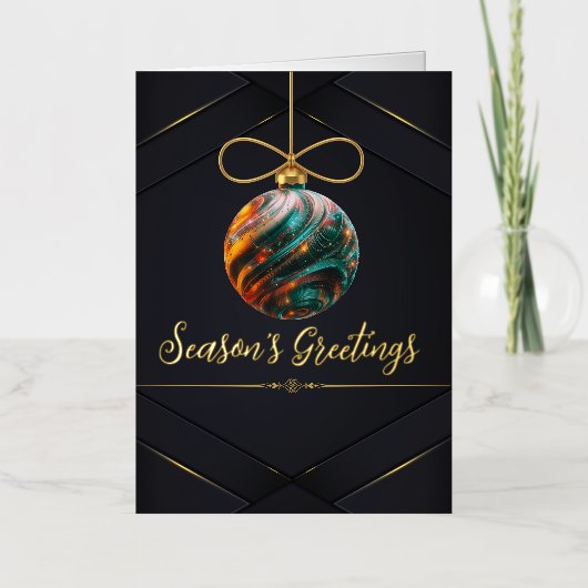 エレガントクリスマスの飾り季節のご挨拶 箔グリーティングカード (正面)