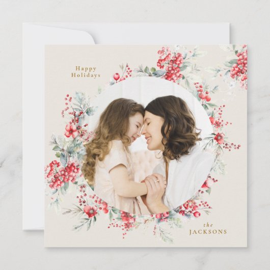 エレガントクリスマスウィンターの葉のアーチ写真 シーズンカード (裏面)