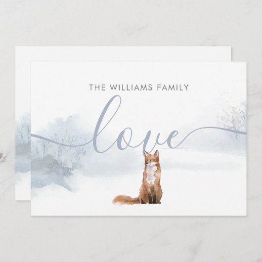 エレガントクリスマスウィンターウッドランドキツネファミリー名 シーズンカード (正面/裏面)