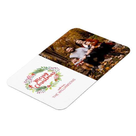 エレガントクリスマスウォーターリースフォトホリデー マグネット (左側)