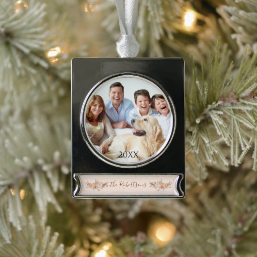 エレガントクリスマスウォーター色赤面フローラ写真 シルバープレートバナーオーナメント (ツリー)