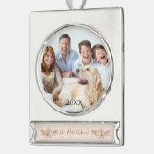 エレガントクリスマスウォーター色赤面フローラ写真 シルバープレートバナーオーナメント (左)