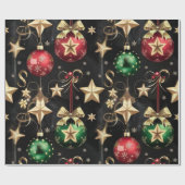 エレガントクリスマスオーナメントとゴールデンスターズ ラッピングペーパー (フラット)