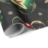 エレガントクリスマスオーナメントとゴールデンスターズ ラッピングペーパー (ロールコーナー)
