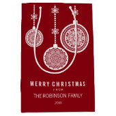 エレガントクリスマスオーナメント赤 ミディアムペーパーバッグ (正面)