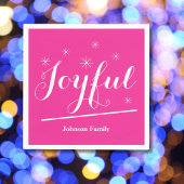 エレガントクリスマスカスタム家族の名前かわいいピンク スタンダードカクテルナプキン