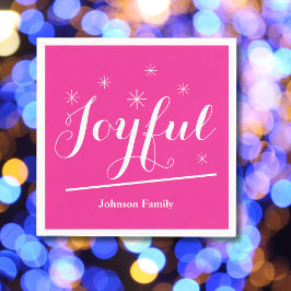 エレガントクリスマスカスタム家族の名前かわいいピンク スタンダードカクテルナプキン