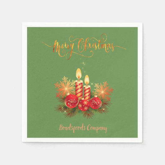 エレガントクリスマスキャンドル、木の枝、ボール スタンダードカクテルナプキン (正面)