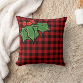 エレガントクリスマスクラシックレッドプレイドホリーベリー クッション (ブランケット)