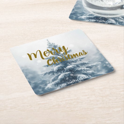 エレガントクリスマスクリスマスの松の木の森 スクエアペーパーコースター (アングル)