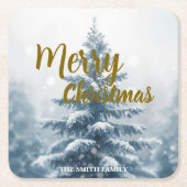 エレガントクリスマスクリスマスの松の木の森 スクエアペーパーコースター (正面)