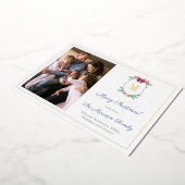 エレガントクリスマスクレストグリーンリーベリー写真 箔シーズンカード (回転した状態)