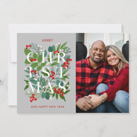 エレガントクリスマスグリーナリー写真ホリデーカード シーズンカード (正面)
