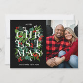 エレガントクリスマスグリーナリー写真ホリデーカード シーズンカード (正面)