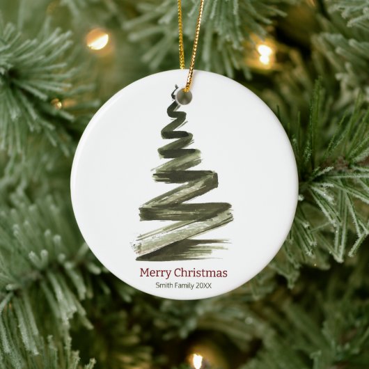 エレガントクリスマスグリーンツリーの水色 セラミックオーナメント (ツリー)