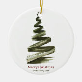 エレガントクリスマスグリーンツリーの水色 セラミックオーナメント (正面)
