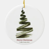 エレガントクリスマスグリーンツリーの水色 セラミックオーナメント (裏面)