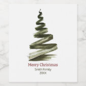 エレガントクリスマスグリーンツリーの水色 ワインラベル (シングルラベル)