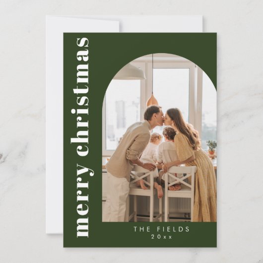 エレガントクリスマスグリーンフォトファミリーホリデーカード シーズンカード (正面)