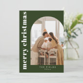 エレガントクリスマスグリーンフォトファミリーホリデーカード シーズンカード (スタンド正面)