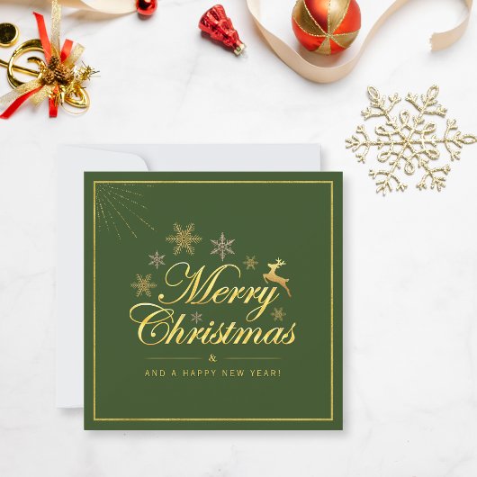 エレガントクリスマスグリーン金ゴールド両面写真 ノートカード