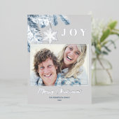 エレガントクリスマスシルバー雪の結晶ブルーグレージョイ 箔シーズンカード (立ち正面)