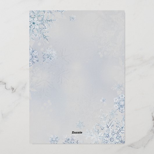 エレガントクリスマスシルバー雪の結晶ブルーグレージョイ 箔シーズンカード (裏面)