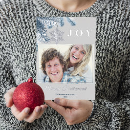 エレガントクリスマスシルバー雪の結晶ブルーグレージョイ 箔シーズンカード