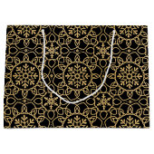 エレガントクリスマススノーフレークフェイク金ゴールドブラック ラージペーパーバッグ (正面)