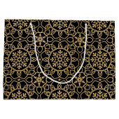 エレガントクリスマススノーフレークフェイク金ゴールドブラック ラージペーパーバッグ (裏面)