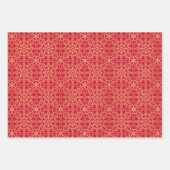 エレガントクリスマススノーフレークフェイク金ゴールドレッドセット ラッピングペーパーシート (正面)