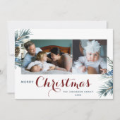 エレガントクリスマスタイポグラフィ2写真水色 シーズンカード (正面)