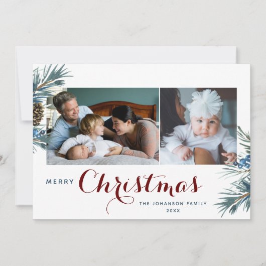 エレガントクリスマスタイポグラフィ2写真水色 シーズンカード (正面)