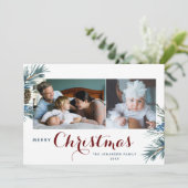 エレガントクリスマスタイポグラフィ2写真水色 シーズンカード (スタンド正面)