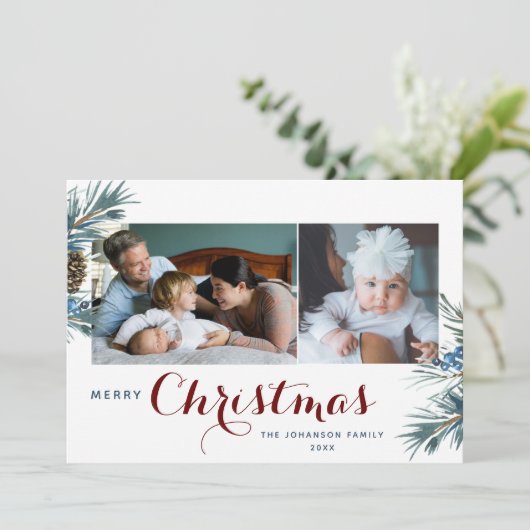 エレガントクリスマスタイポグラフィ2写真水色 シーズンカード (スタンド正面)