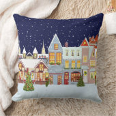 エレガントクリスマスタウンオンネイビーブルー装飾用クッション クッション (ブランケット)