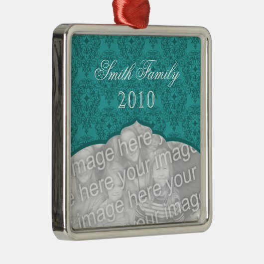 エレガントクリスマスダマスクプレミアムスクエアオーナメント メタルオーナメント (右)