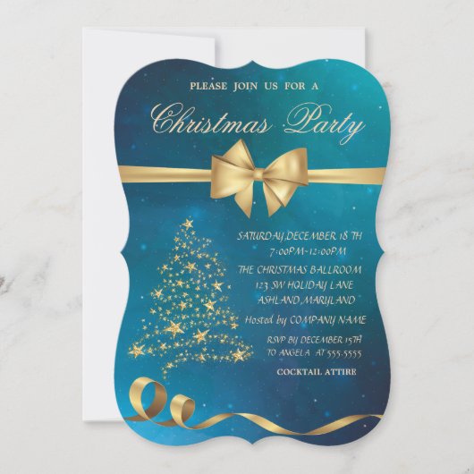 エレガントクリスマスツリーのスターズボウクリスマスパーティー 招待状 (正面)