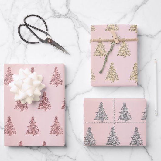 エレガントクリスマスツリーのパターン ラッピングペーパーシート (正面)