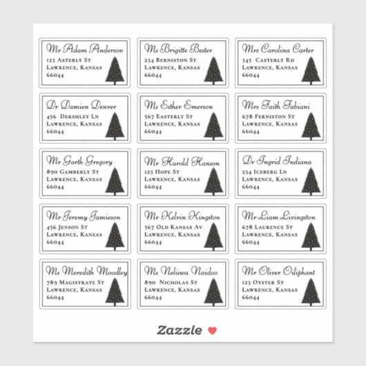 エレガントクリスマスツリーの個人名住所 シール (シート)