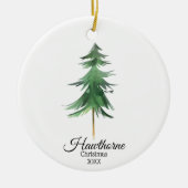 エレガントクリスマスツリーの家族の名前+カスタム写真 セラミックオーナメント (正面)