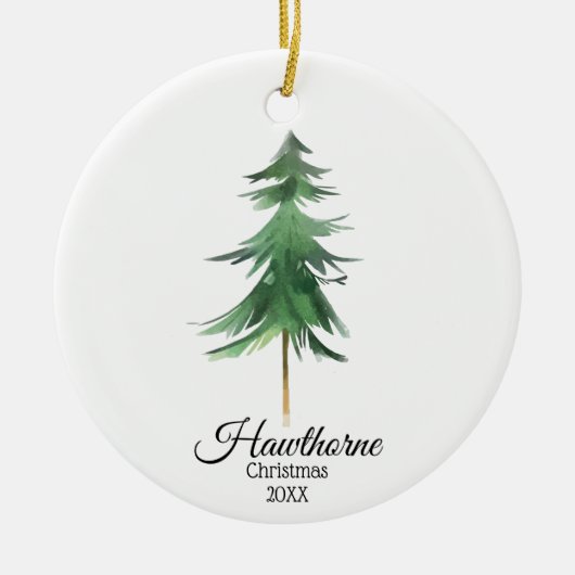 エレガントクリスマスツリーの家族の名前+カスタム写真 セラミックオーナメント (正面)