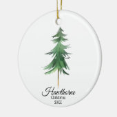 エレガントクリスマスツリーの家族の名前+カスタム写真 セラミックオーナメント (左)
