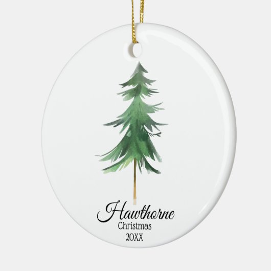 エレガントクリスマスツリーの家族の名前+カスタム写真 セラミックオーナメント (左)