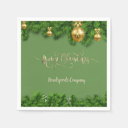 エレガントクリスマスツリーの枝、ボール スタンダードカクテルナプキン (正面)