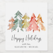 エレガントクリスマスツリーの水彩 ワインラベル (シングルラベル)