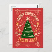 エレガントクリスマスツリーはがき:赤と輝き ポストカード (正面/裏面)