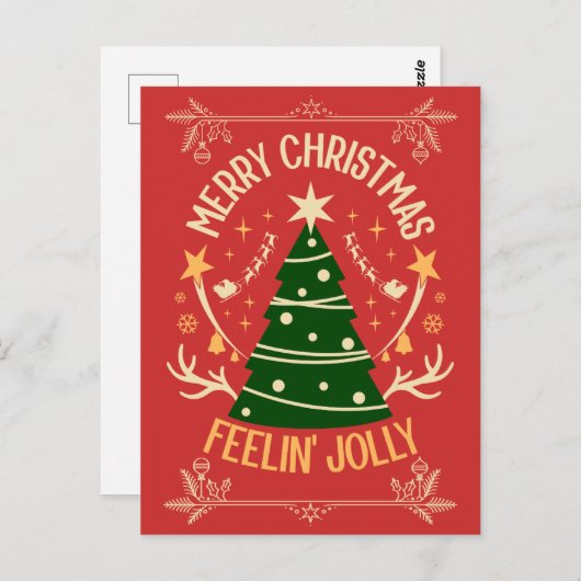 エレガントクリスマスツリーはがき:赤と輝き ポストカード (正面/裏面)